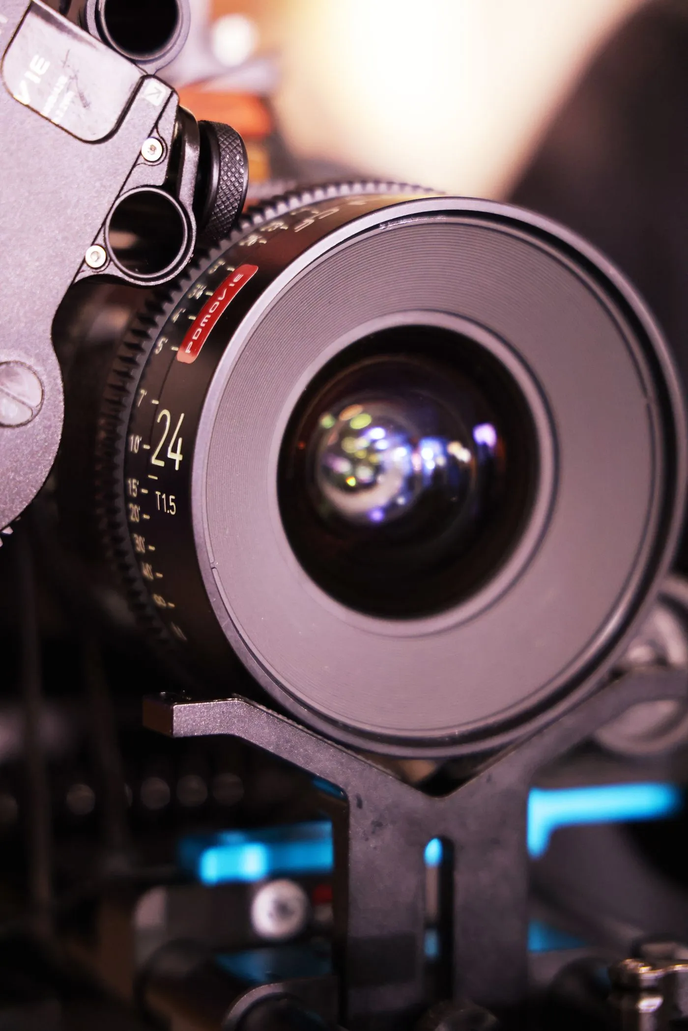 A 24mm cinema lens mounted on a camera rig